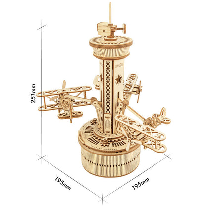 Flag Village Rotatable DIY 3D Starry Night Wooden Model Building Kits Assembly Music Box Toy Gift