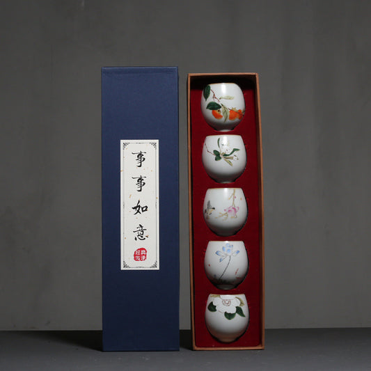 Flag Village Ceramic Kung Fu Tea Cup Gift Box Tea Set Master Cup
