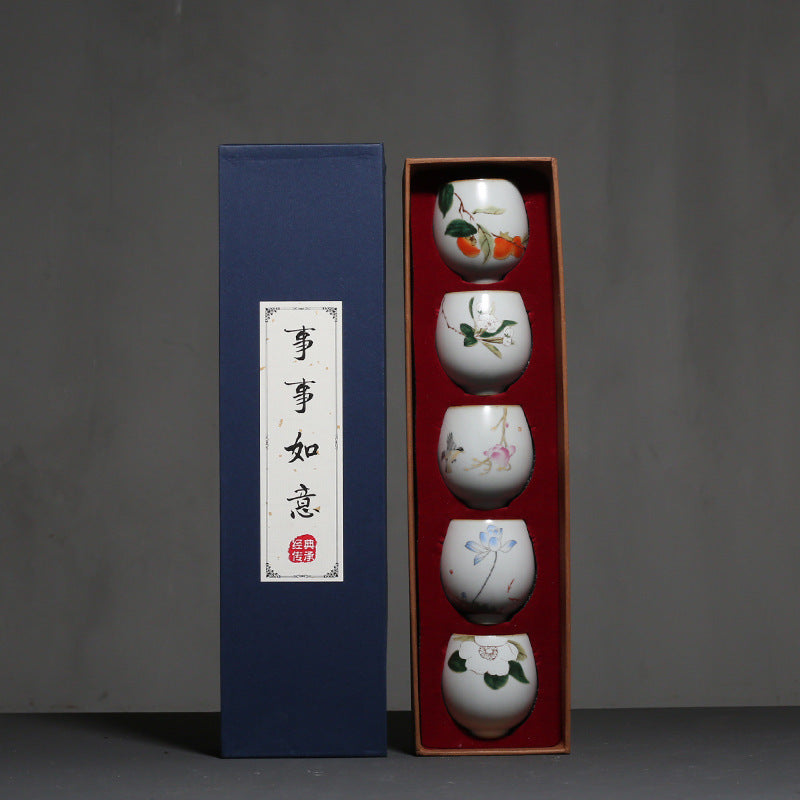 Flag Village Ceramic Kung Fu Tea Cup Gift Box Tea Set Master Cup