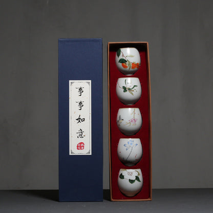 Flag Village Ceramic Kung Fu Tea Cup Gift Box Tea Set Master Cup