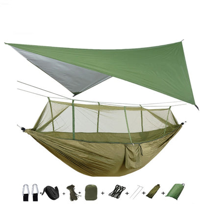 Flag Village Outdoor Parachute Cloth Hammock Couble with Mosquito Net Light Portable Army Green Insect-proof Camping Aerial Tent