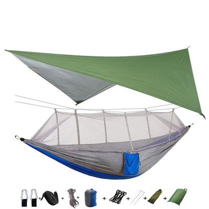 Flag Village Outdoor Parachute Cloth Hammock Couble with Mosquito Net Light Portable Army Green Insect-proof Camping Aerial Tent