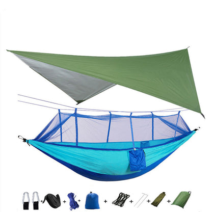 Flag Village Outdoor Parachute Cloth Hammock Couble with Mosquito Net Light Portable Army Green Insect-proof Camping Aerial Tent