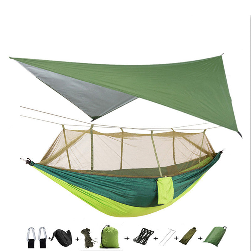 Flag Village Outdoor Parachute Cloth Hammock Couble with Mosquito Net Light Portable Army Green Insect-proof Camping Aerial Tent