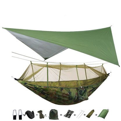 Flag Village Outdoor Parachute Cloth Hammock Couble with Mosquito Net Light Portable Army Green Insect-proof Camping Aerial Tent