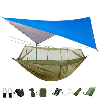 Flag Village Outdoor Parachute Cloth Hammock Couble with Mosquito Net Light Portable Army Green Insect-proof Camping Aerial Tent