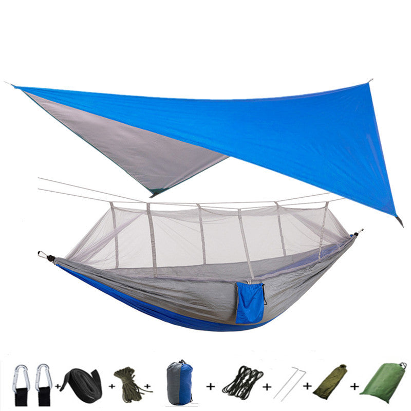 Flag Village Outdoor Parachute Cloth Hammock Couble with Mosquito Net Light Portable Army Green Insect-proof Camping Aerial Tent