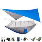Flag Village Outdoor Parachute Cloth Hammock Couble with Mosquito Net Light Portable Army Green Insect-proof Camping Aerial Tent