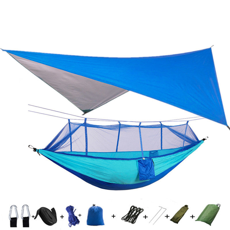 Flag Village Outdoor Parachute Cloth Hammock Couble with Mosquito Net Light Portable Army Green Insect-proof Camping Aerial Tent