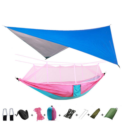 Flag Village Outdoor Parachute Cloth Hammock Couble with Mosquito Net Light Portable Army Green Insect-proof Camping Aerial Tent