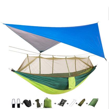 Flag Village Outdoor Parachute Cloth Hammock Couble with Mosquito Net Light Portable Army Green Insect-proof Camping Aerial Tent