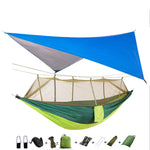 Flag Village Outdoor Parachute Cloth Hammock Couble with Mosquito Net Light Portable Army Green Insect-proof Camping Aerial Tent