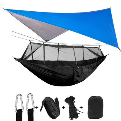 Flag Village Outdoor Parachute Cloth Hammock Couble with Mosquito Net Light Portable Army Green Insect-proof Camping Aerial Tent
