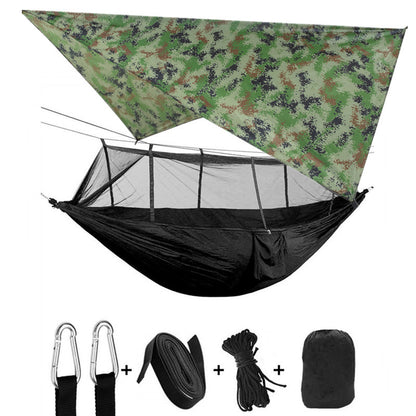 Flag Village Outdoor Parachute Cloth Hammock Couble with Mosquito Net Light Portable Army Green Insect-proof Camping Aerial Tent