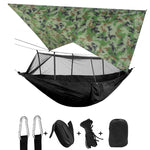 Flag Village Outdoor Parachute Cloth Hammock Couble with Mosquito Net Light Portable Army Green Insect-proof Camping Aerial Tent