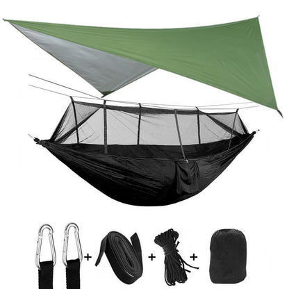 Flag Village Outdoor Parachute Cloth Hammock Couble with Mosquito Net Light Portable Army Green Insect-proof Camping Aerial Tent