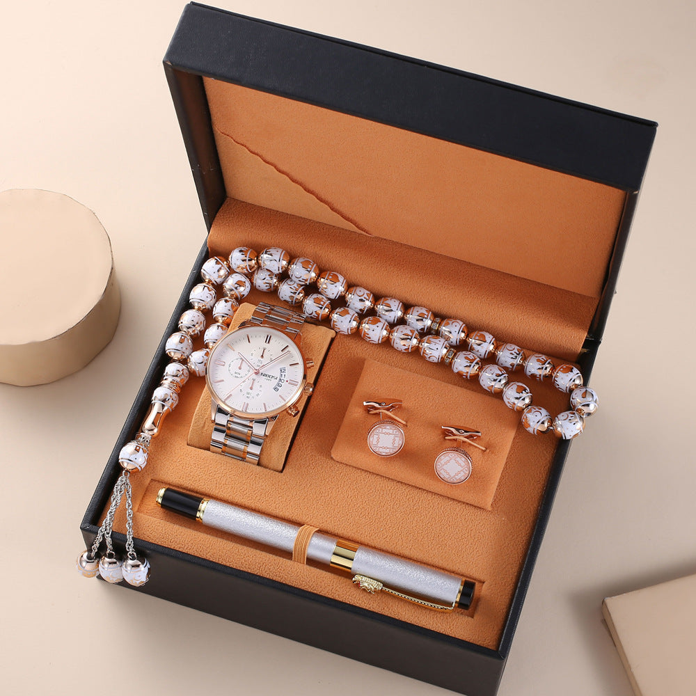 Flag Village WatchGift Set Rosary, Waterproof Watch, Cufflinks, Pen, High-end Gift Box