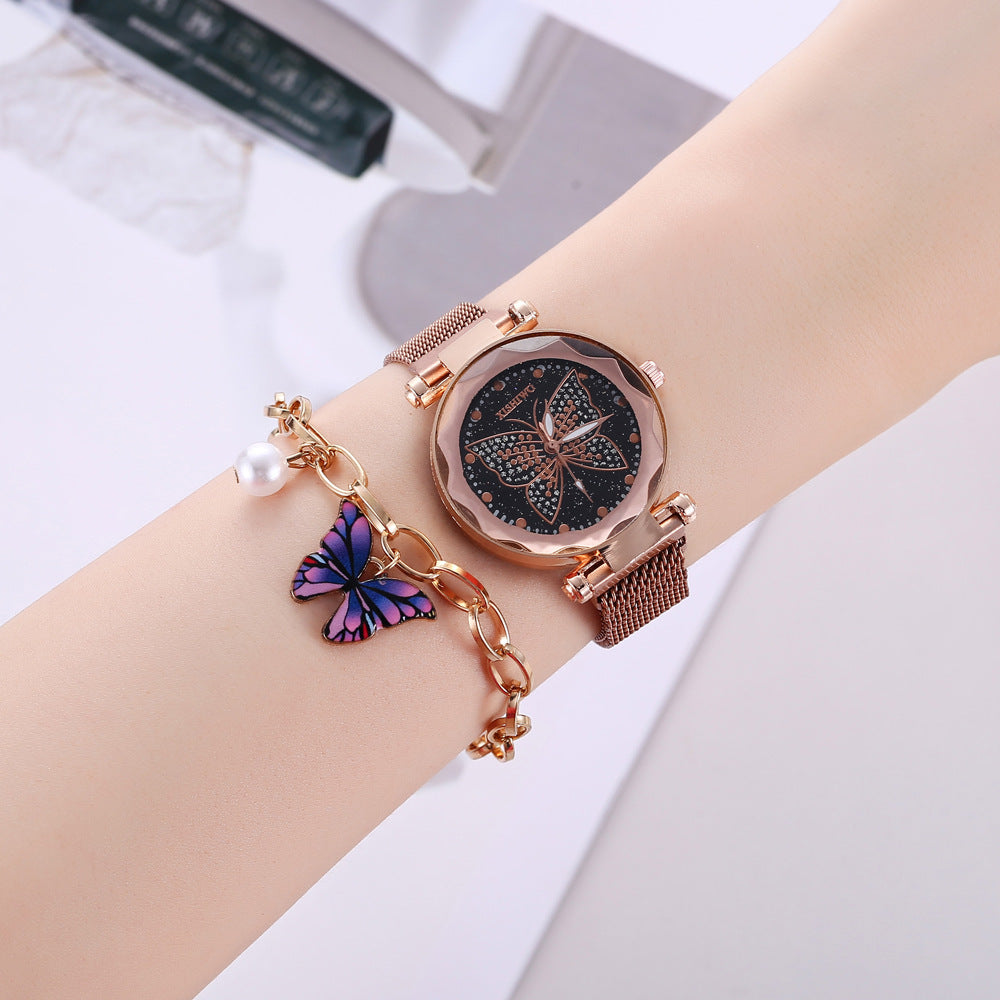 Flag Village Fashion Boutique Butterfly Suit Gift Box Butterfly Dial Watch  Butterfly Necklace  Bracelet  Earrings