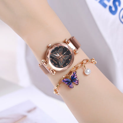 Flag Village Fashion Boutique Butterfly Suit Gift Box Butterfly Dial Watch  Butterfly Necklace  Bracelet  Earrings