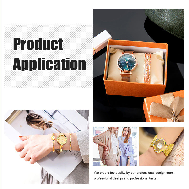 Flag Village Quartz Watch Fashion Women's Casual Watch Color Preserving Bracelet Necklace Gift Box Set