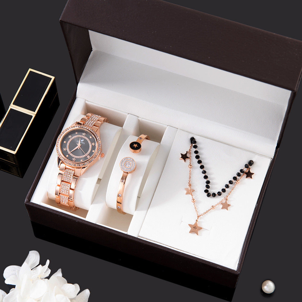 Flag Village Quartz Watch Fashion Women's Casual Watch Color Preserving Bracelet Necklace Gift Box Set
