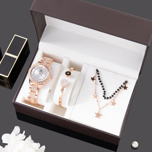 Flag Village Quartz Watch Fashion Women's Casual Watch Color Preserving Bracelet Necklace Gift Box Set