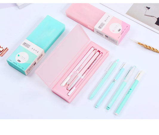 Flag Village Sakura Pink Mint Macaron Gel Pen Set With Pencil Box Office Pens 0.5mm Black Ink Girls School Gift