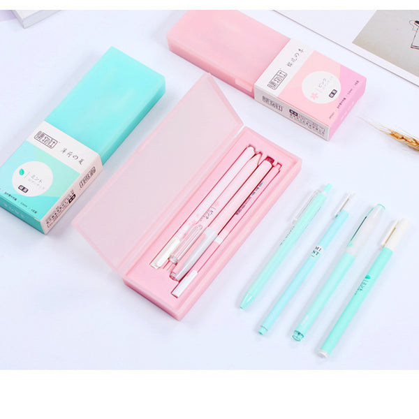 Flag Village Sakura Pink Mint Macaron Gel Pen Set With Pencil Box Office Pens 0.5mm Black Ink Girls School Gift
