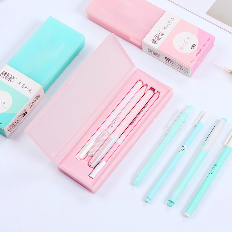 Flag Village Sakura Pink Mint Macaron Gel Pen Set With Pencil Box Office Pens 0.5mm Black Ink Girls School Gift