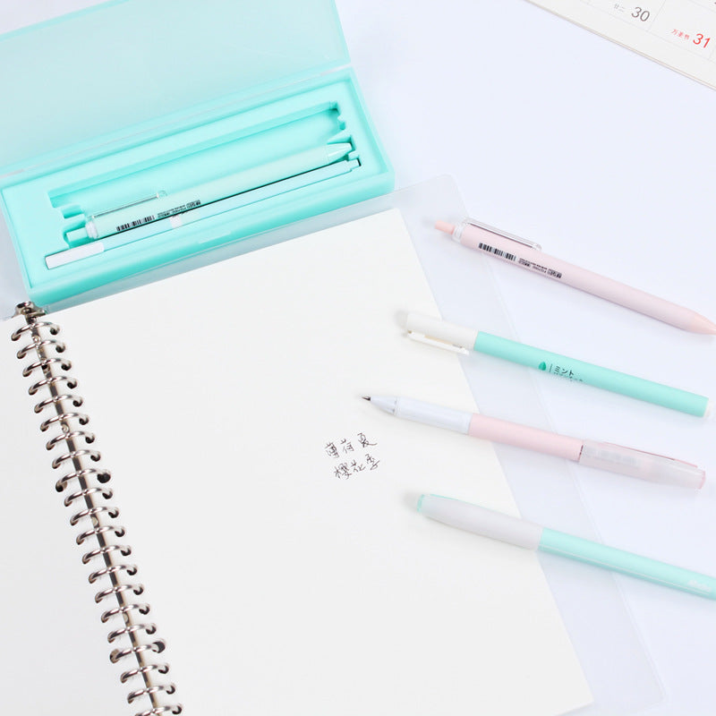 Flag Village Sakura Pink Mint Macaron Gel Pen Set With Pencil Box Office Pens 0.5mm Black Ink Girls School Gift