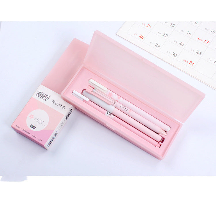 Flag Village Sakura Pink Mint Macaron Gel Pen Set With Pencil Box Office Pens 0.5mm Black Ink Girls School Gift
