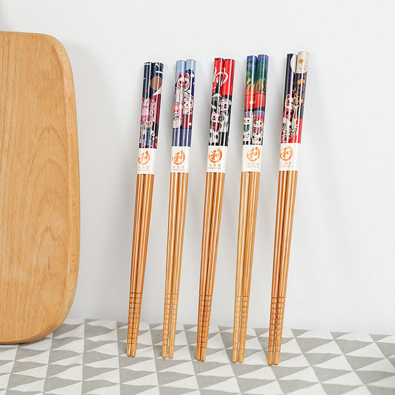Flag Village Cartoon Cute Bamboo Chopsticks Five Pairs Set Gift Box Chopsticks