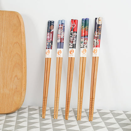 Flag Village Cartoon Cute Bamboo Chopsticks Five Pairs Set Gift Box Chopsticks