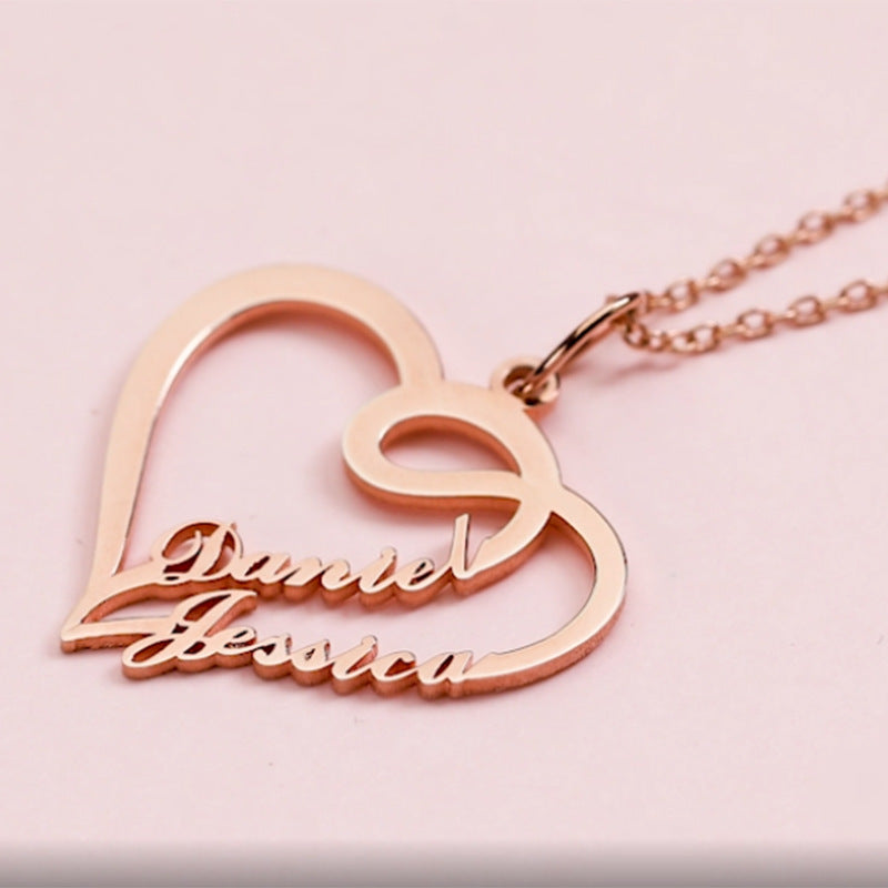 Flag Village Double Heart Necklace Personalized Necklaces Pendant Gifts Stainless Steel For Women
