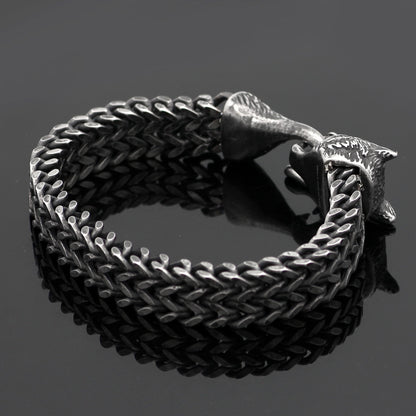 Flag Village Bracelet Men Stainless Steel Vintage Black Wolf Head Cuban Chain Hand Wristband Male Fashion Jewelry Wholesale Accessories Gifts