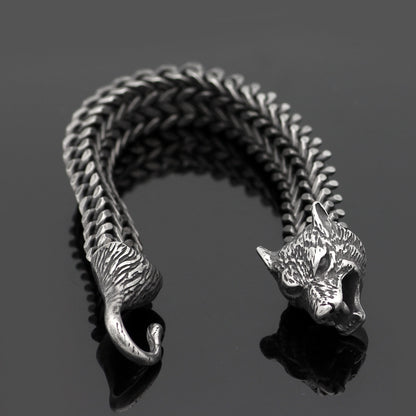 Flag Village Bracelet Men Stainless Steel Vintage Black Wolf Head Cuban Chain Hand Wristband Male Fashion Jewelry Wholesale Accessories Gifts