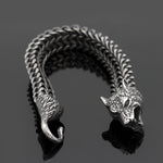 Flag Village Bracelet Men Stainless Steel Vintage Black Wolf Head Cuban Chain Hand Wristband Male Fashion Jewelry Wholesale Accessories Gifts
