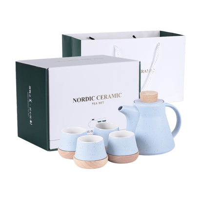 Flag Village Ceramic One Pot Four Cup Flower Tea Set Gift Box
