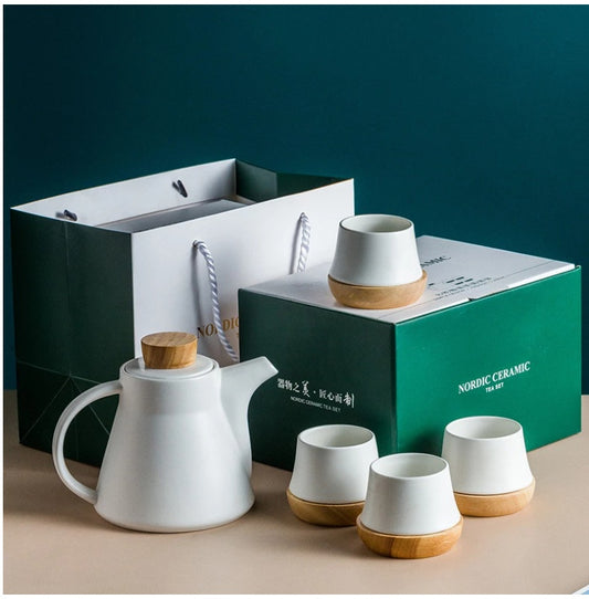 Flag Village Ceramic One Pot Four Cup Flower Tea Set Gift Box