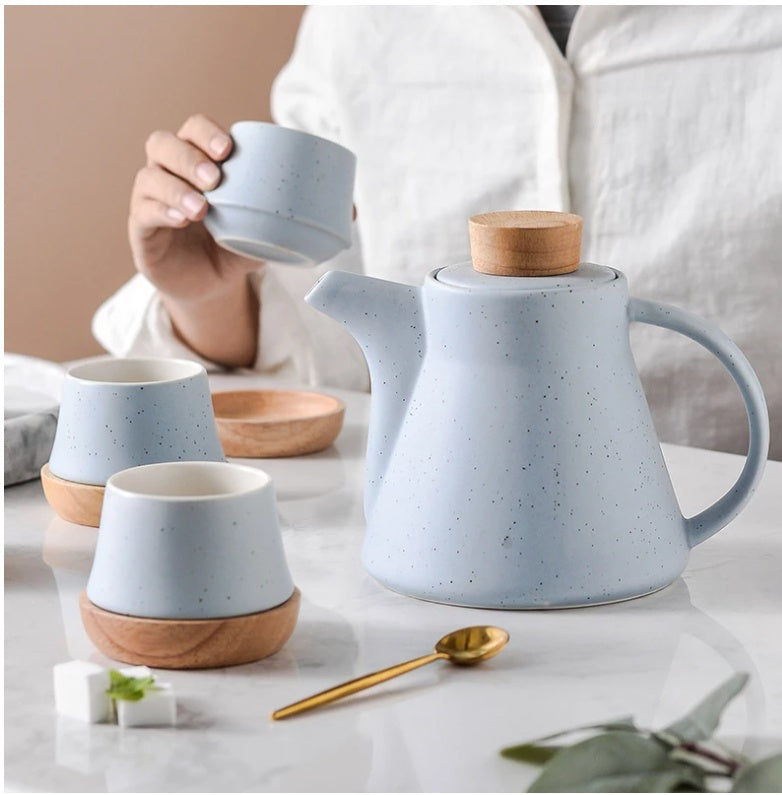 Flag Village Ceramic One Pot Four Cup Flower Tea Set Gift Box