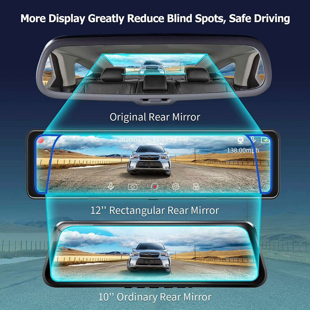 Flag Village Auto Tools Streaming Media Car DVR Loop Recording Front And Rear Lens 1080P2K 12 Inch LCD Display Black Night Vision Full Touch Screen
