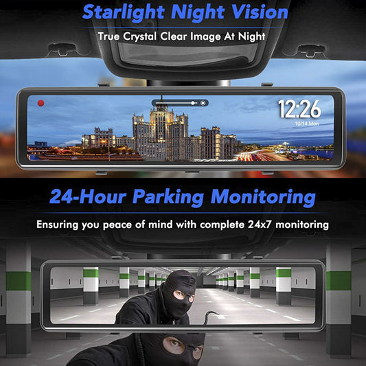 Flag Village Auto Tools Streaming Media Car DVR Loop Recording Front And Rear Lens 1080P2K 12 Inch LCD Display Black Night Vision Full Touch Screen