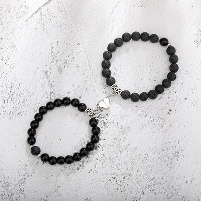 Flag Village One Pair Magnetic Couple Bracelet For Women Lover Heart Distance Paired Pendant Natural Stone Bracelets Valentine's Day Gifts Men Jewelry