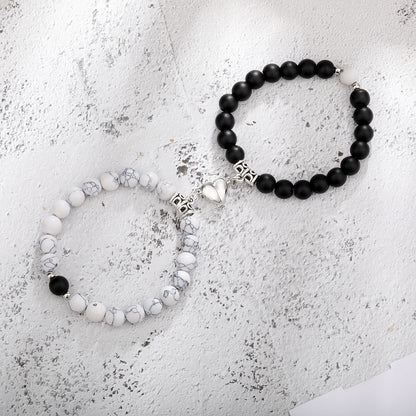Flag Village One Pair Magnetic Couple Bracelet For Women Lover Heart Distance Paired Pendant Natural Stone Bracelets Valentine's Day Gifts Men Jewelry