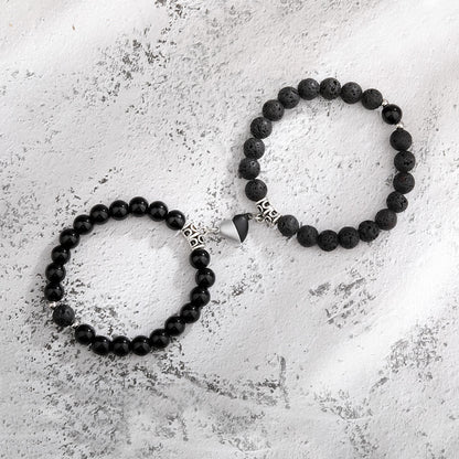Flag Village One Pair Magnetic Couple Bracelet For Women Lover Heart Distance Paired Pendant Natural Stone Bracelets Valentine's Day Gifts Men Jewelry