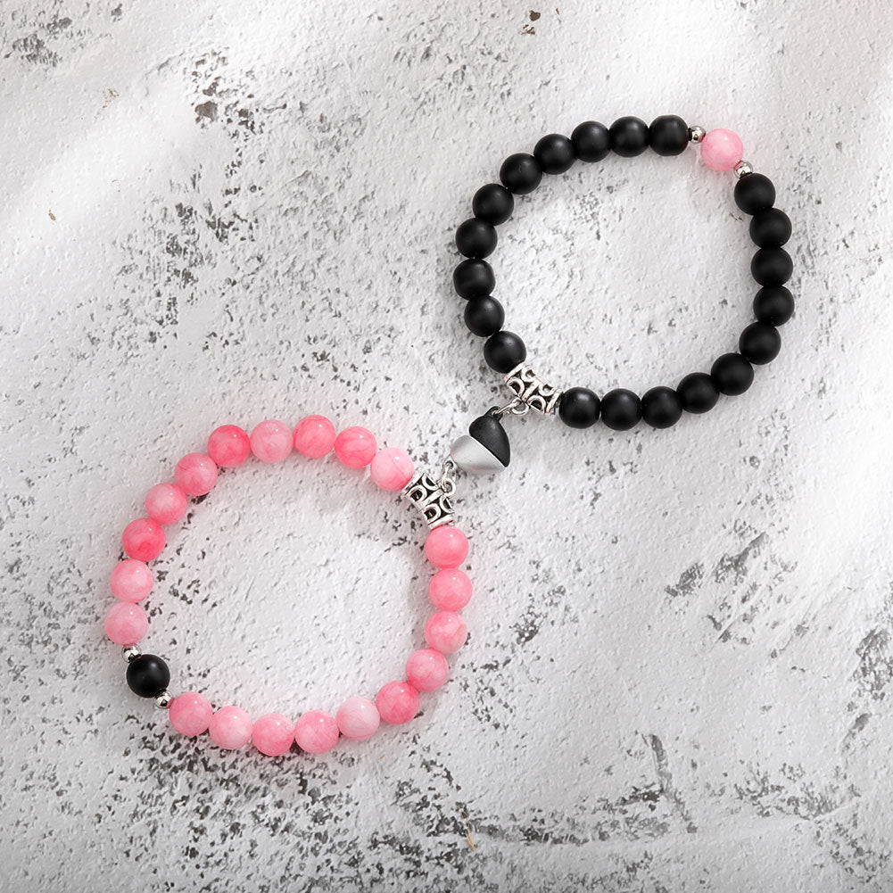 Flag Village One Pair Magnetic Couple Bracelet For Women Lover Heart Distance Paired Pendant Natural Stone Bracelets Valentine's Day Gifts Men Jewelry