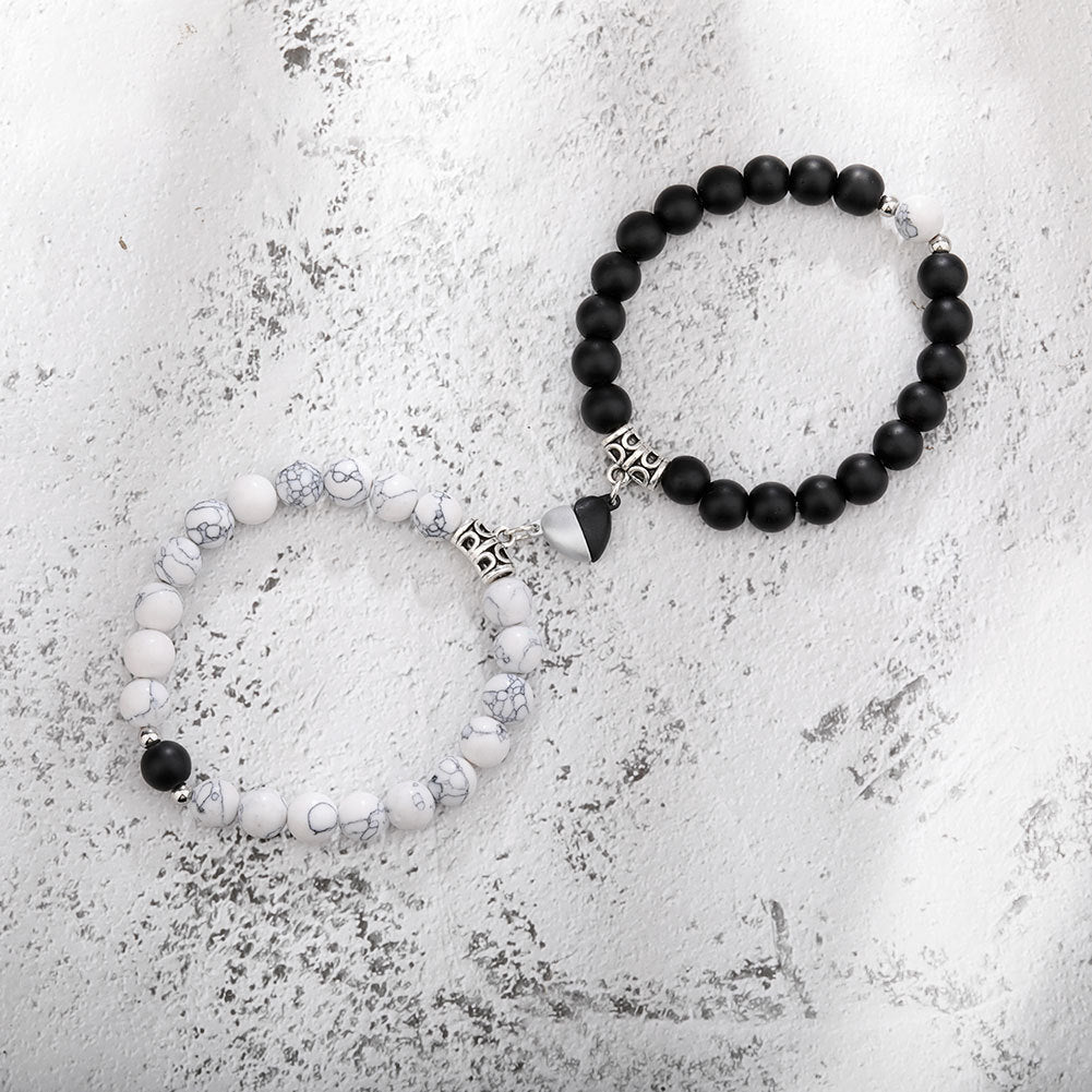 Flag Village One Pair Magnetic Couple Bracelet For Women Lover Heart Distance Paired Pendant Natural Stone Bracelets Valentine's Day Gifts Men Jewelry