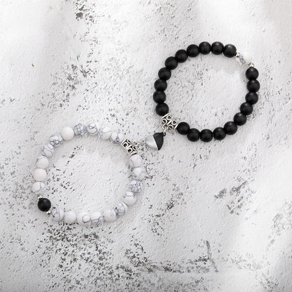 Flag Village One Pair Magnetic Couple Bracelet For Women Lover Heart Distance Paired Pendant Natural Stone Bracelets Valentine's Day Gifts Men Jewelry