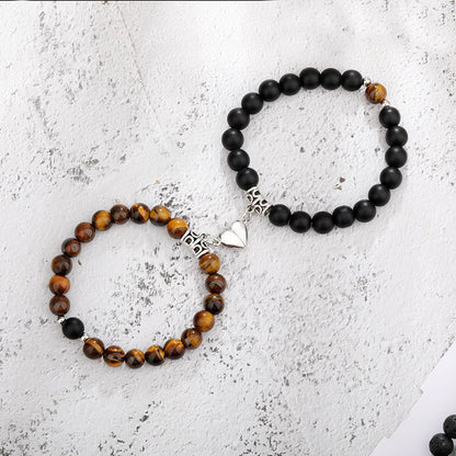 Flag Village One Pair Magnetic Couple Bracelet For Women Lover Heart Distance Paired Pendant Natural Stone Bracelets Valentine's Day Gifts Men Jewelry