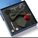 Flag Village New Men's Gift Box Tie Fashion Business Striped Necktie Square Scarf Combination Set Gift Box Gift
